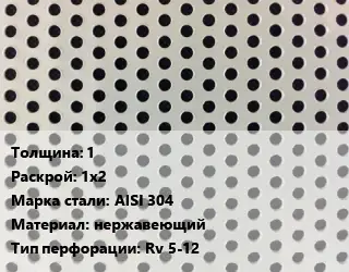 Лист перфорированный 1 1х2 Марка: AISI 304 нержавеющий Rv 5-12